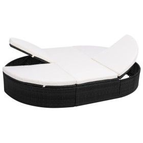 Tumbona de jardín con cojines de ratán sintético negro de vidaXL, Camas para exteriores - Ref: Foro24-42940, Precio: 306,03 €...