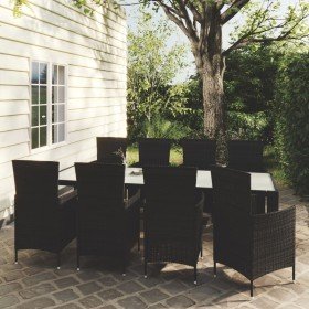Set comedor de jardín 9 piezas y cojines ratán sintético negro en Conjuntos de jardín | Comprar online en Foru.es