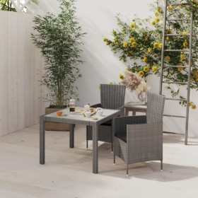Set comedor de jardín 3 piezas con cojines ratán sintético gris en Conjuntos de jardín | Comprar online en Foru.es
