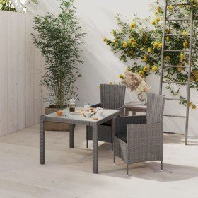 Set comedor de jardín 3 piezas con cojines ratán sintético gris en Conjuntos de jardín | Comprar online en Foru.es