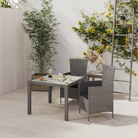 Set comedor de jardín 3 piezas con cojines ratán sintético gris en Conjuntos de jardín | Comprar online en Foru.es