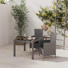 Set comedor de jardín 3 piezas con cojines ratán sintético gris en Conjuntos de jardín | Comprar online en Foru.es