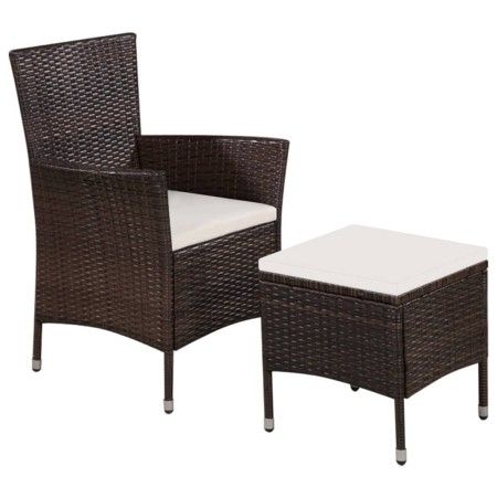 Sillas de jardín y taburete con cojines ratán sintético marrón de vidaXL, Sillas de jardín - Ref: Foro24-44090, Precio: 109,5...