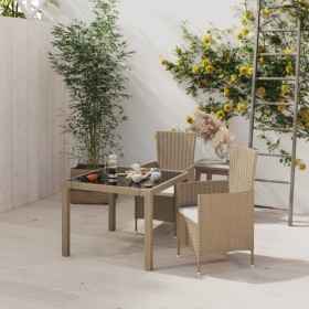 Set de comedor de jardín 3 pzas y cojines ratán sintético beige en Conjuntos de jardín | Comprar online en Foru.es