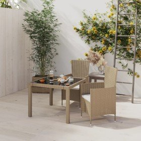 Set de comedor de jardín 3 pzas y cojines ratán sintético beige en Conjuntos de jardín | Comprar online en Foru.es