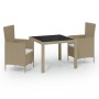 Set de comedor de jardín 3 pzas y cojines ratán sintético beige en Conjuntos de jardín | Comprar online en Foru.es