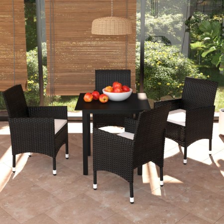 Set comedor de jardín 5 pzas con cojines ratán sintético negro en Conjuntos de jardín | Comprar online en Foru.es