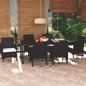 Set de comedor de jardín 7 pzas y cojines ratán sintético negro en Conjuntos de jardín | Comprar online en Foru.es