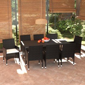 Set de comedor de jardín 9 pzas y cojines ratán sintético negro en Conjuntos de jardín | Comprar online en Foru.es