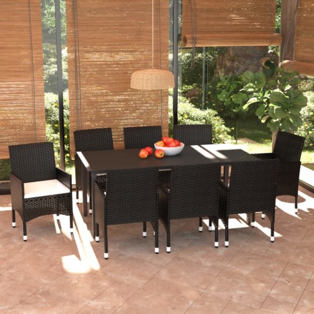 Set de comedor de jardín 9 pzas y cojines ratán sintético negro en Conjuntos de jardín | Comprar online en Foru.es