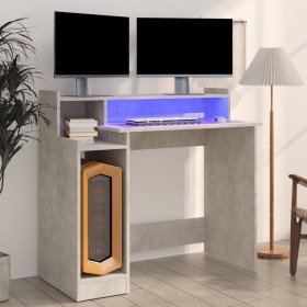 Escritorio LED madera contrachapada gris hormigón 97x45x90 cm en Oficina | Comprar online en Foru.es