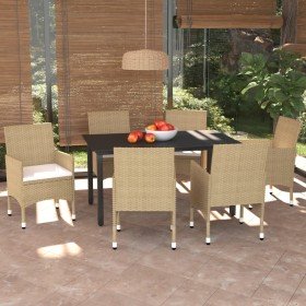 Set comedor de jardín 7 pzas con cojines ratán sintético beige en Conjuntos de jardín | Comprar online en Foru.es