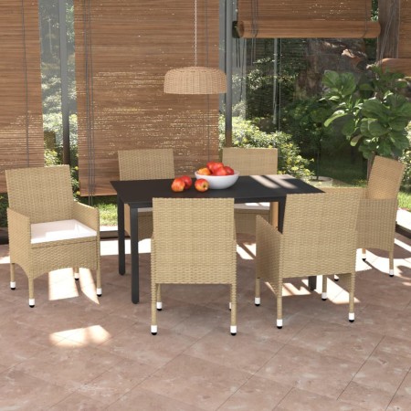Set comedor de jardín 7 pzas con cojines ratán sintético beige en Conjuntos de jardín | Comprar online en Foru.es