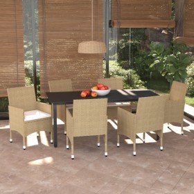 Set comedor de jardín 7 pzas con cojines ratán sintético beige en Conjuntos de jardín | Comprar online en Foru.es