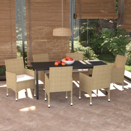 Set comedor de jardín 7 pzas con cojines ratán sintético beige en Conjuntos de jardín | Comprar online en Foru.es