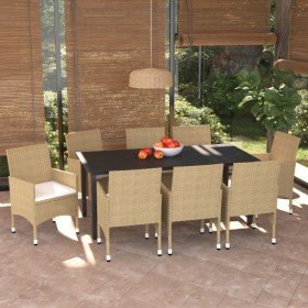 Set de muebles jardín 9 pzas con cojines ratán sintético beige en Conjuntos de jardín | Comprar online en Foru.es