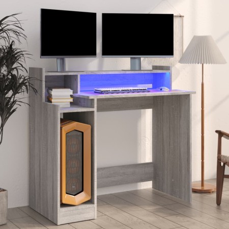 Escritorio con LED madera contrachapada gris sonoma 97x45x90 cm en Oficina | Comprar online en Foru.es