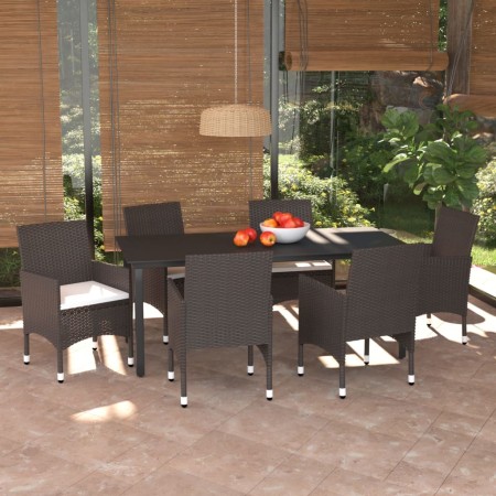 Set muebles de jardín con cojines 7 pzas ratán sintético marrón en Conjuntos de jardín | Comprar online en Foru.es