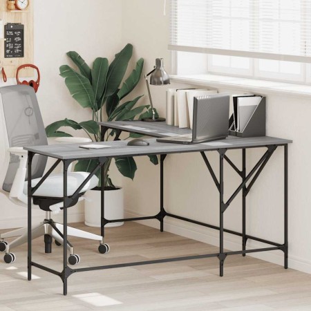 Escritorio madera de ingeniería gris Sonoma 149x149x75 cm en Oficina | Comprar online en Foru.es