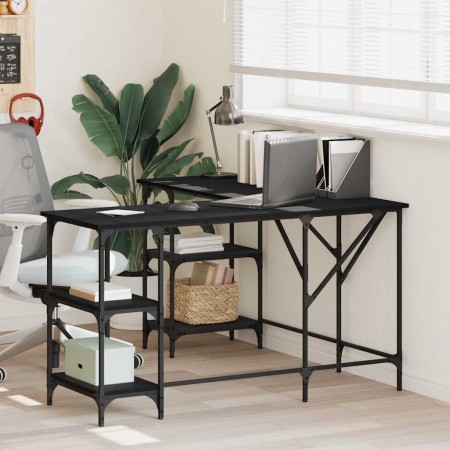 Escritorio madera de ingeniería negro 139x139x75 cm en Oficina | Comprar online en Foru.es