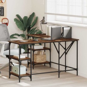 Escritorio madera de ingeniería roble ahumado 139x139x75 cm en Oficina | Comprar online en Foru.es