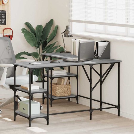 Escritorio madera de ingeniería gris Sonoma 139x139x75 cm en Oficina | Comprar online en Foru.es
