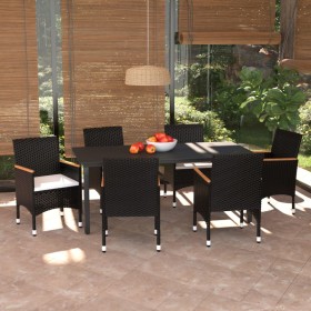 Set de comedor de jardín 7 pzas y cojines ratán sintético negro en Conjuntos de jardín | Comprar online en Foru.es