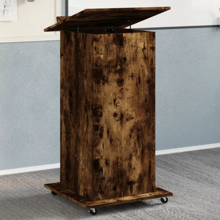 Atril con ruedas y cajón madera roble ahumado 55x55x107 cm en Oficina | Comprar online en Foru.es