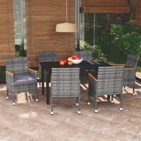 Juego muebles jardín 7 pzas con cojines ratán sintético gris en Conjuntos de jardín | Comprar online en Foru.es