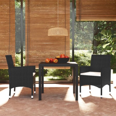 Set de comedor de jardín 3 pzas y cojines ratán sintético negro en Conjuntos de jardín | Comprar online en Foru.es