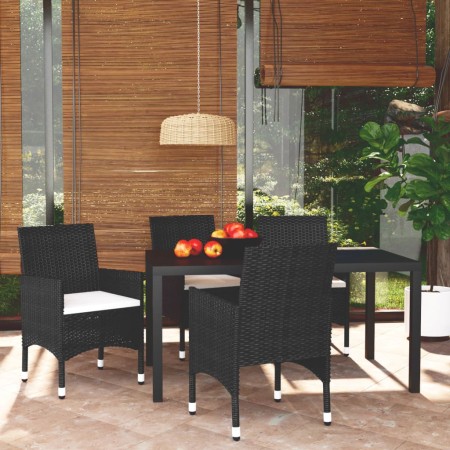 Juego muebles jardín 5 pzas con cojines ratán sintético negro en Conjuntos de jardín | Comprar online en Foru.es