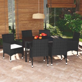 Set de comedor de jardín 7 pzas y cojines ratán sintético negro en Conjuntos de jardín | Comprar online en Foru.es