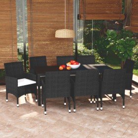 Set de muebles de jardín 9 pzas y cojines ratán sintético negro en Conjuntos de jardín | Comprar online en Foru.es