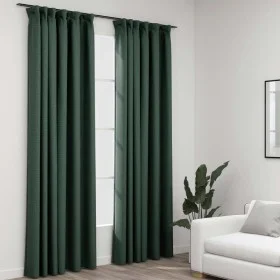 Cortinas opacas con ganchos look de lino 2 pzas verde 140x245cm de vidaXL, Cortinas y visillos - Ref: Foro24-321190, Precio: ...