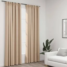 Blackout curtains hooks linen look 2 pcs beige 140x225cm by vidaXL, Curtains and curtains - Ref: Foro24-321213, Price: 48,00 ...