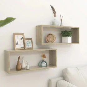 Wall cube shelf 2 units Sonoma oak plywood 60x15x23 cm by vidaXL, Shelves and shelves - Ref: Foro24-807142, Price: 36,70 €, D...