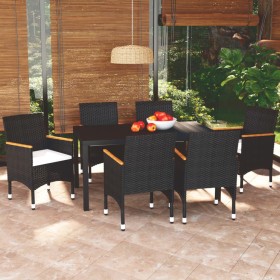 Set de comedor de jardín 7 pzas y cojines ratán sintético negro en Conjuntos de jardín | Comprar online en Foru.es