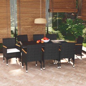 Set de muebles de jardín 9 pzas y cojines ratán sintético negro en Conjuntos de jardín | Comprar online en Foru.es