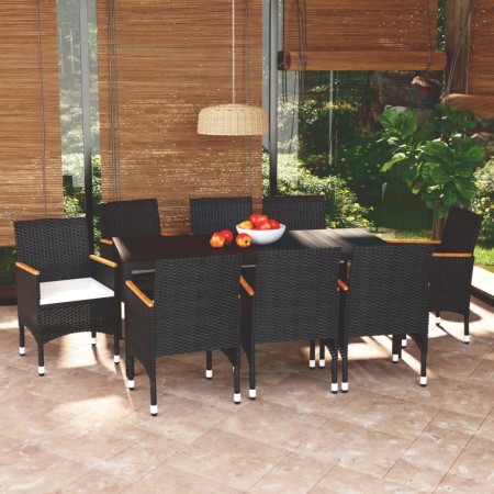 Set de muebles de jardín 9 pzas y cojines ratán sintético negro en Conjuntos de jardín | Comprar online en Foru.es