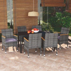 Set de muebles jardín 7 pzas con cojines ratán sintético gris en Conjuntos de jardín | Comprar online en Foru.es