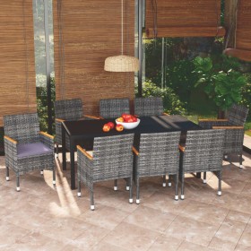 Set de muebles jardín 9 pzas con cojines ratán sintético gris en Conjuntos de jardín | Comprar online en Foru.es