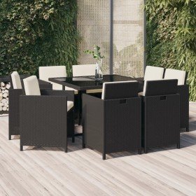 Set de comedor de jardín 9 pzas y cojines ratán sintético negro en Conjuntos de jardín | Comprar online en Foru.es