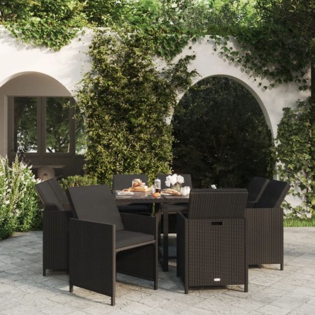 Set de comedor de jardín 9 pzas y cojines ratán sintético negro en Conjuntos de jardín | Comprar online en Foru.es