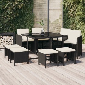 Set de comedor de jardín 9 pzas y cojines ratán sintético negro en Conjuntos de jardín | Comprar online en Foru.es