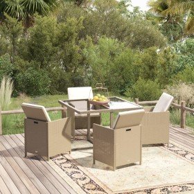 Set comedor de jardín 5 pzas con cojines ratán sintético beige en Conjuntos de jardín | Comprar online en Foru.es