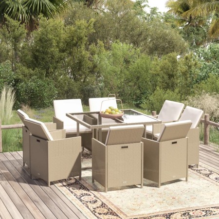 Set comedor de jardín 9 pzas con cojines ratán sintético beige en Conjuntos de jardín | Comprar online en Foru.es
