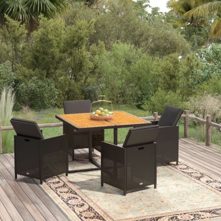 Set comedor de jardín 5 pzas con cojines ratán sintético negro en Conjuntos de jardín | Comprar online en Foru.es