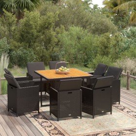 Set de comedor de jardín 9 pzas y cojines ratán sintético negro en Conjuntos de jardín | Comprar online en Foru.es
