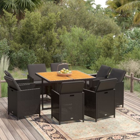 Set de comedor de jardín 9 pzas y cojines ratán sintético negro en Conjuntos de jardín | Comprar online en Foru.es