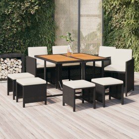 Set de comedor de jardín 9 pzas y cojines ratán sintético negro en Conjuntos de jardín | Comprar online en Foru.es